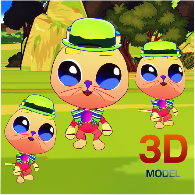 CAT 3D KIDS CHIDL CAT ASPECT 2D 3D 模型 .c4d .max .obj .3ds .fbx .stl .blend 