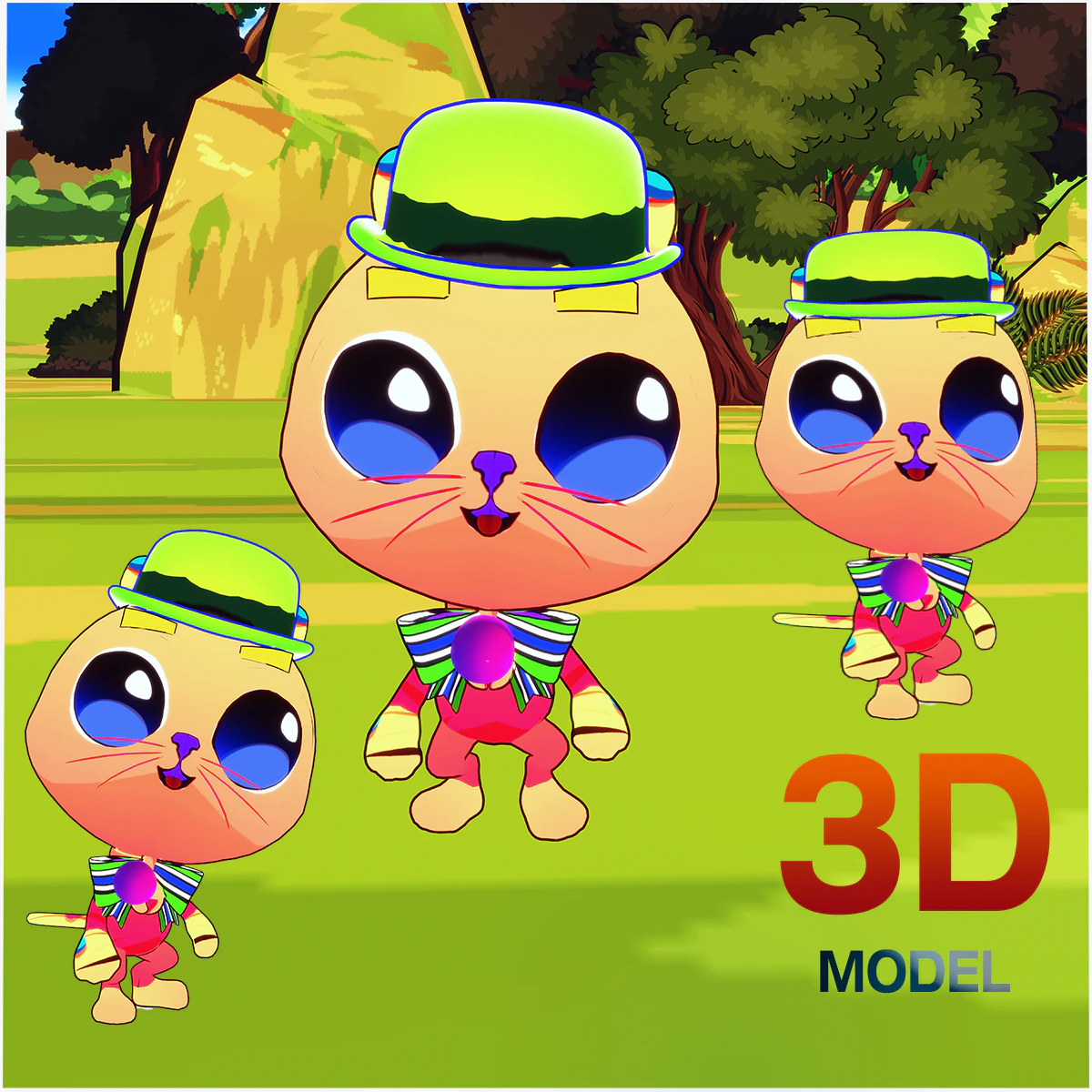 GATO 3D CRIANÇAS CHIDL GATO ASPECTO 2D Modelo 3D .c4d .max .obj .3ds .fbx .stl .blend