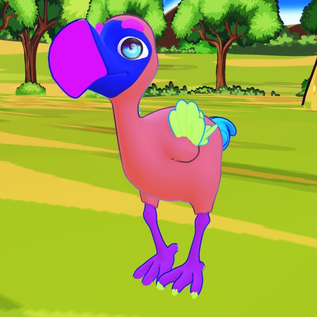 OSTRICH 3D CARTOON OSTRICH 2D ASPECT 3D Model .c4d .max .obj .3ds .fbx .stl .blend 