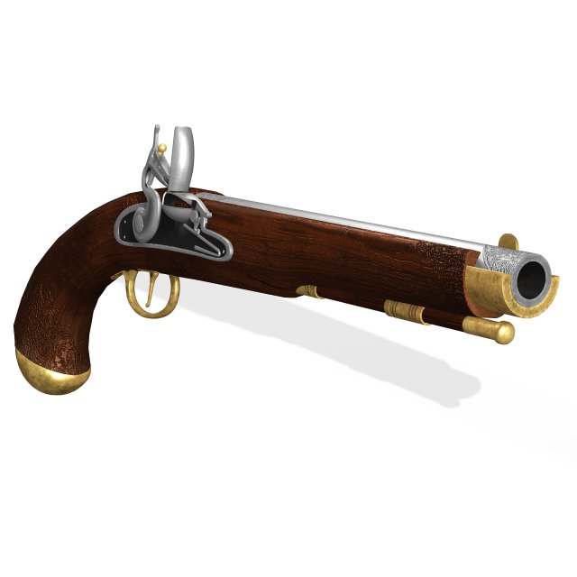 FRENCH CAVALRY PISTOL 1800 35CM 3D MODEL WEAPON WAR WARRIOR NAPOLEONIC PERIOD WAR SOLDIER Modelo 3D .c4d .max .obj .3ds .fbx .stl .blend 