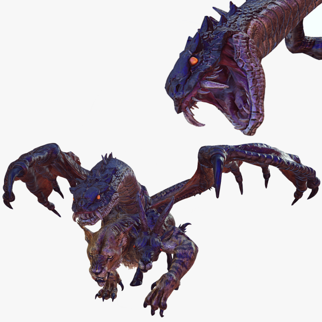 DOWNLOAD CHIMERA 3D MODEL - OBJ FBX - 3D PRINTING - 3D PROJECT - MONSTER CHIMERA - BASILIK DINOSAUR Modello 3D .c4d .max .obj .3ds .fbx .stl .blend 