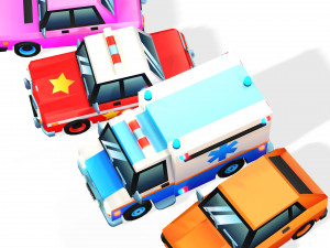 4 CARTOON CARS COLLECTION LOW POLY CAR AMBULANCE POLICE SEDAN HATCHBACK WHEELS Model 3D