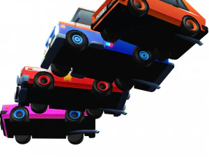 COLLEZIONE DI 4 AUTO DEI FUMETTI AUTO A BASSA POLIZIA AMBULANZA DELLA POLIZIA BERLINA HATCHBACK RUOTE Modello 3D