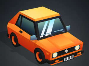 4 CARTOON CARS COLLECTION LOW POLY CAR AMBULANCE POLICE SEDAN HATCHBACK WHEELS Model 3D