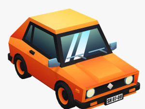 4 CARTOON CARS COLLECTION LOW POLY CAR AMBULANCE POLICE SEDAN HATCHBACK WHEELS Model 3D