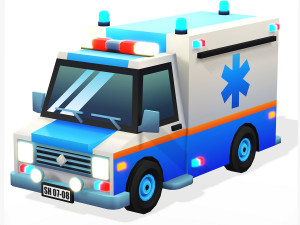 4 CARTOON CARS COLLECTION LOW POLY CAR AMBULANCE POLICE SEDAN HATCHBACK WHEELS Model 3D