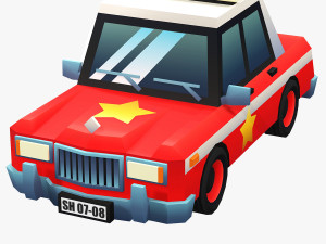 4 CARTOON CARS COLLECTION LOW POLY CAR AMBULANCE POLICE SEDAN HATCHBACK WHEELS Model 3D