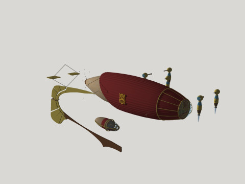 BALLOON FLYING BALLOON PLANE BALLON SHIP 1 BOAT ROPES SAILS FLEET VEHICLE 3D MODEL Modelo 3D