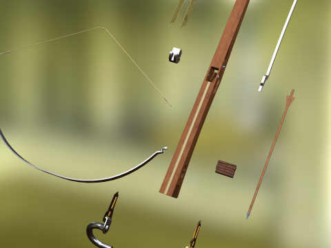 CROSSBOW ARROW SPEAR WOODEN BOW WEAPON PISTOL RIFLE TREE FOREST WEAPON RIFLE SOLDIER WORLD WAR C 3D Model