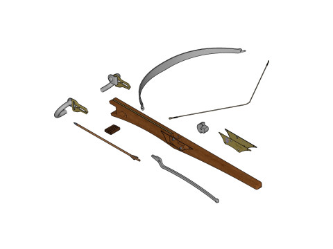 CROSSBOW ARROW SPEAR WOODEN BOW WEAPON PISTOL RIFLE TREE FOREST WEAPON RIFLE SOLDIER WORLD WAR C 3D Model