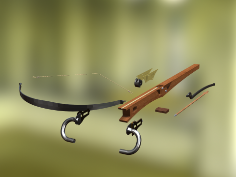 CROSSBOW ARROW SPEAR WOODEN BOW WEAPON PISTOL RIFLE TREE FOREST WEAPON RIFLE SOLDIER WORLD WAR C 3D Model