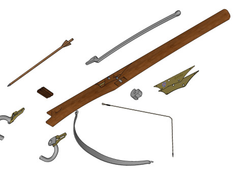 CROSSBOW ARROW SPEAR WOODEN BOW WEAPON PISTOL RIFLE TREE FOREST WEAPON RIFLE SOLDIER WORLD WAR C 3D Model