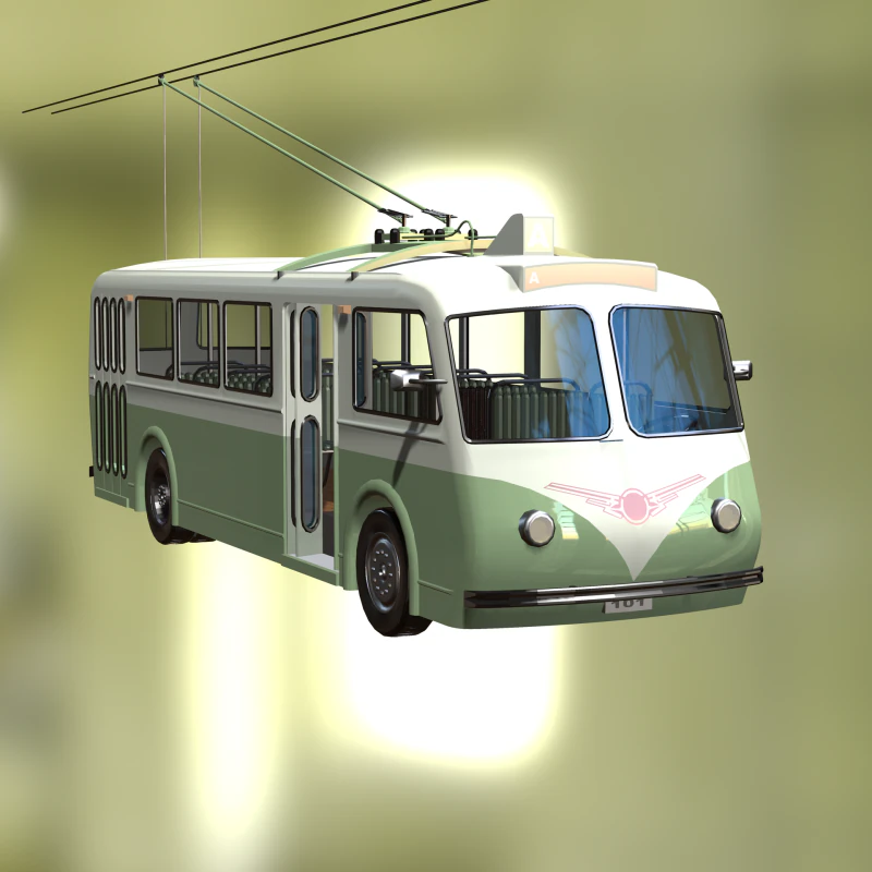 FILOBUS BUS TRENO VEICOLO CAMION AUTO FORESTA CITTÀ TERRA TRANVIA TRAM FUCILE SOLDATO GUERRA MONDIALE CATENE Modello 3D .c4d .max .obj .3ds .fbx .stl .blend