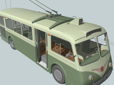 TROLLEYBUS BUS TRAIN VEHICLE TRUCK CAR FOREST CITY LAND TRANVIA TRAM RIFLE SOLDIER WORLD WAR CHAINS Model 3D