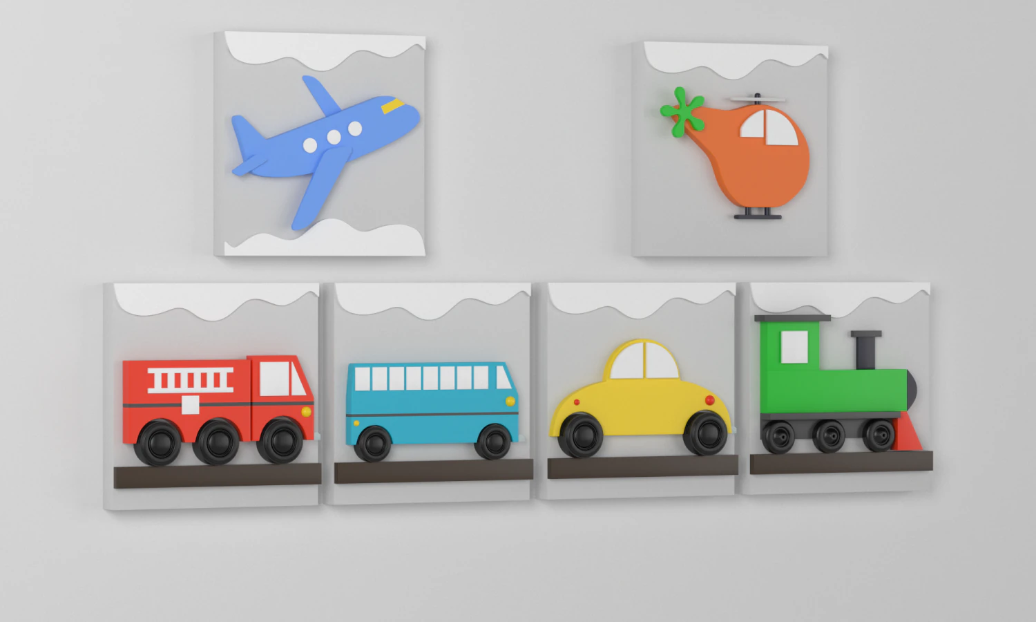 wood kids wall decor transportation 3D Model .c4d .max .obj .3ds .fbx .stl .blend 
