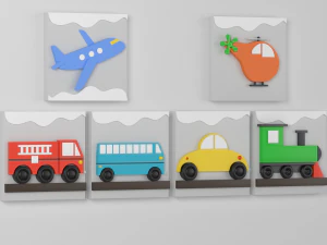 लकड़ी बच्चों की दीवार सजावट परिवहन 3D मॉडल