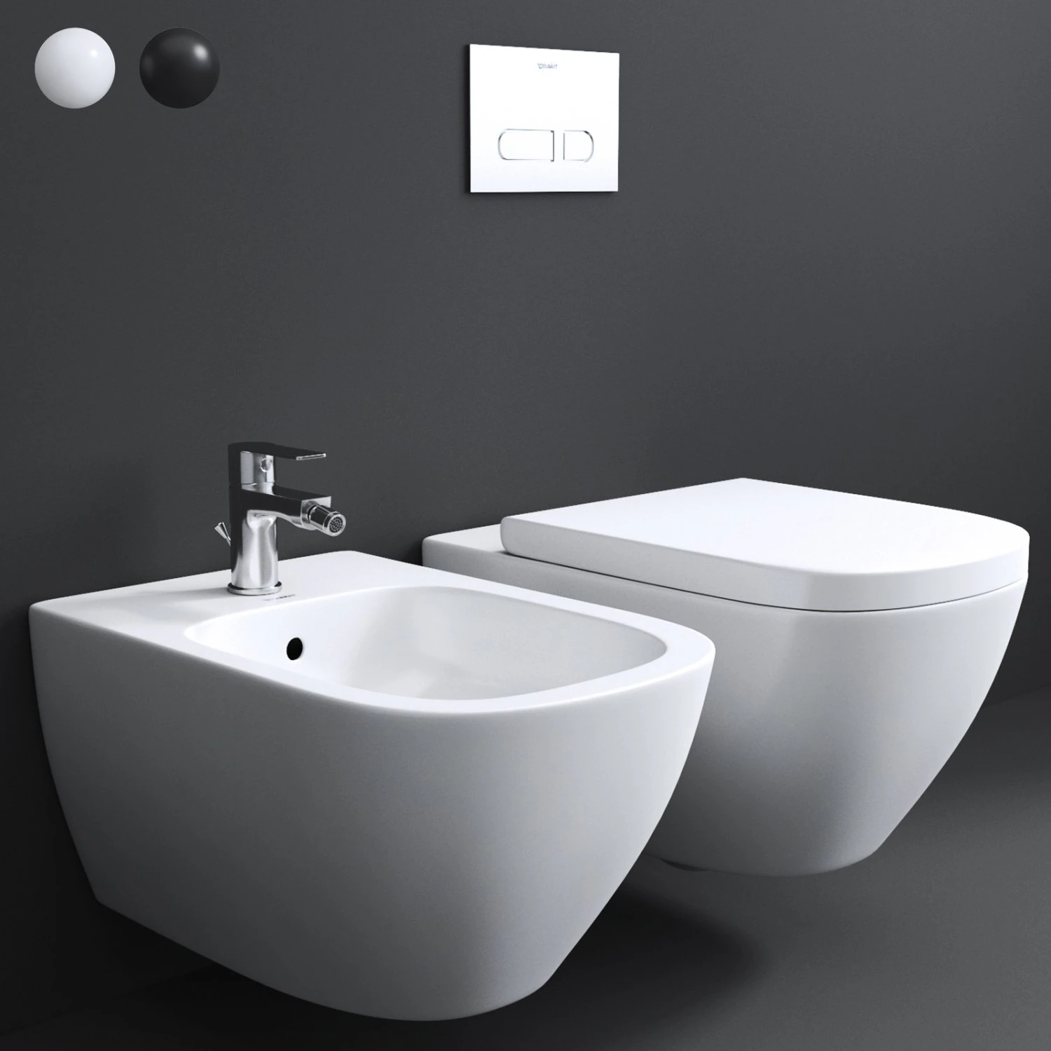 Happy D2 Toilet wall mounted Duravit Rimless 3D Model .c4d .max .obj .3ds .fbx .stl .blend
