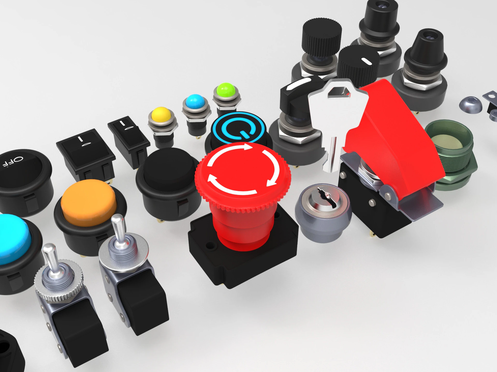 Emergency Buttons and Switches 3D Model .c4d .max .obj .3ds .fbx .stl .blend 