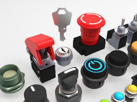 Emergency Buttons and Switches 3D Model