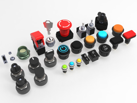 Emergency Buttons and Switches 3D Model