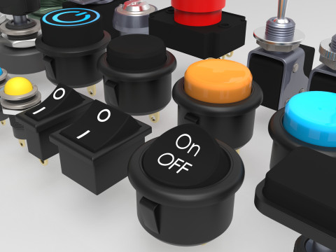 Emergency Buttons and Switches 3D Model