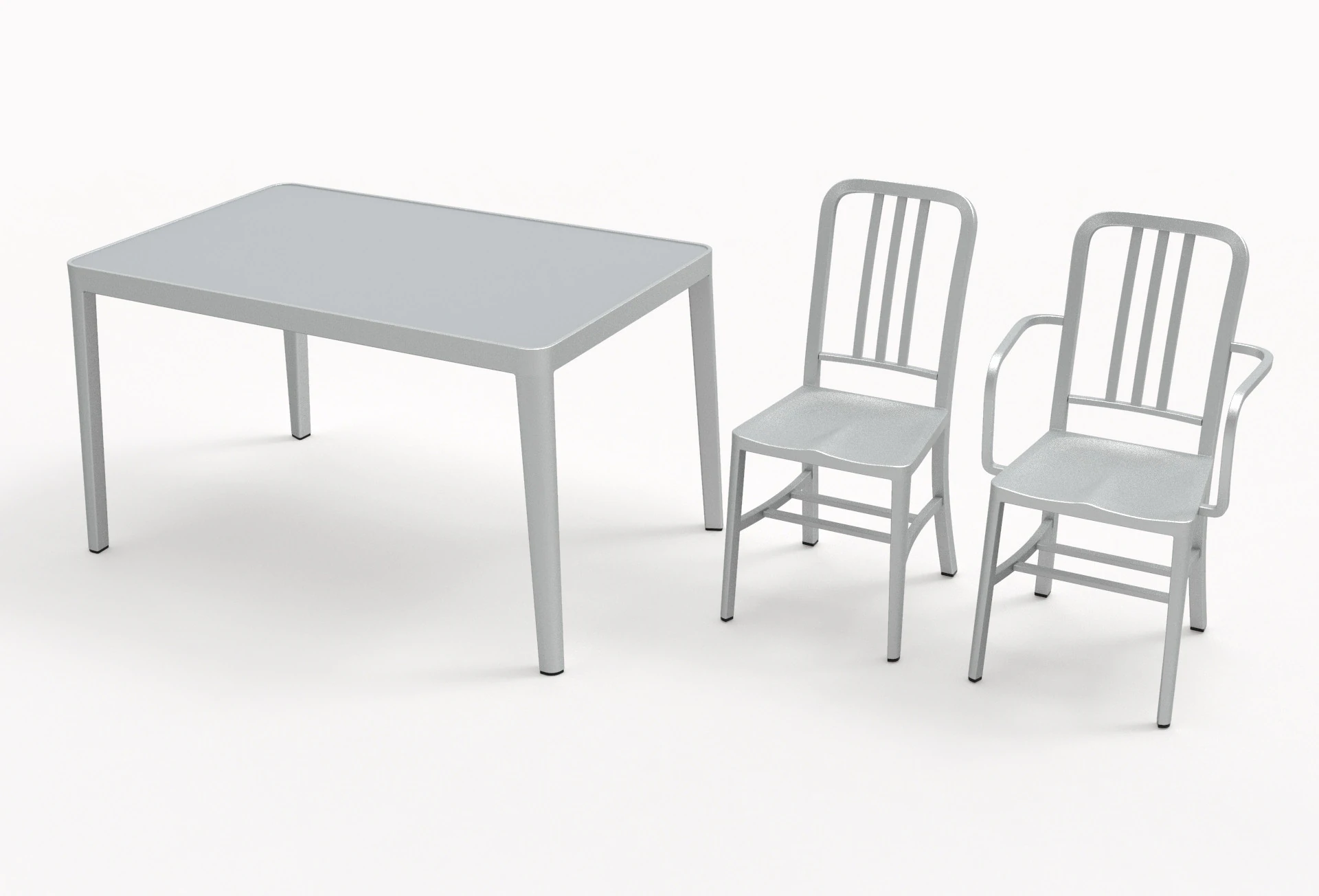 Aluminum chairs and table 3D Model .c4d .max .obj .3ds .fbx .stl .blend