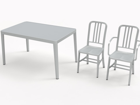 Aluminum chairs and table 3D Model
