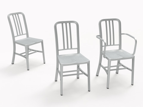 Aluminum chairs and table Model 3D