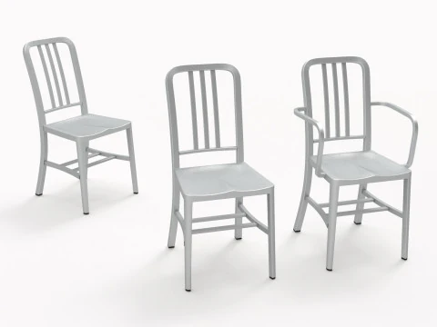 Aluminum chairs and table 3D Model