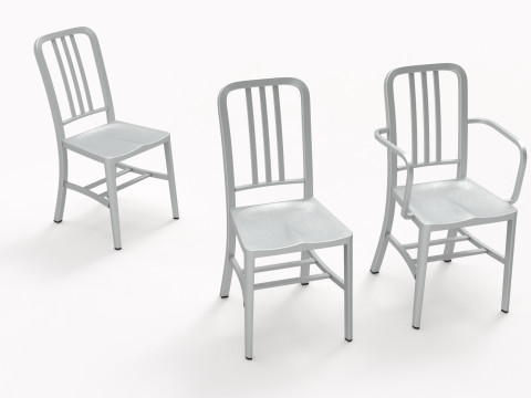 Aluminum chairs and table Model 3D