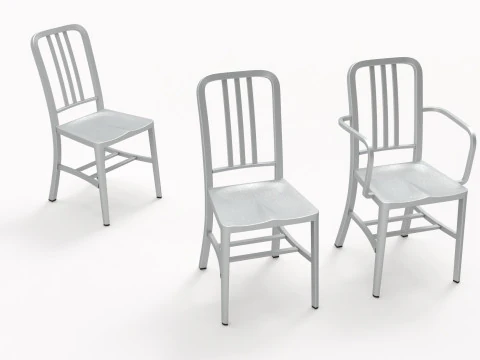 Aluminum chairs and table 3D Model