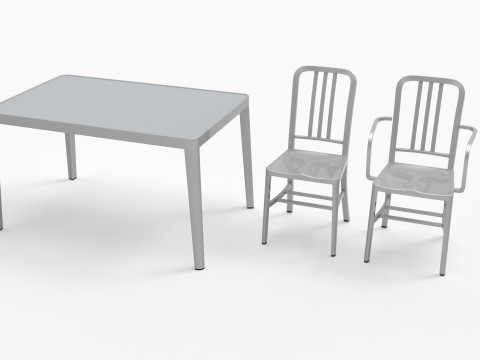 Aluminum chairs and table Model 3D