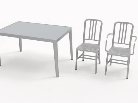 Aluminum chairs and table 3D Model