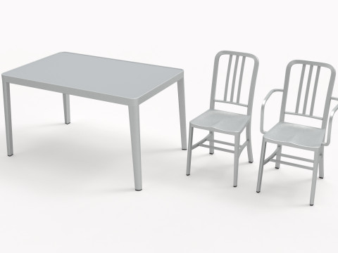 Aluminum chairs and table Model 3D
