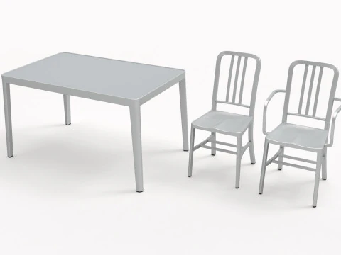 Aluminum chairs and table 3D Model