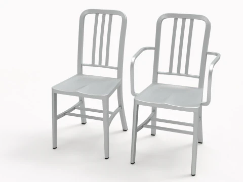 Aluminum chairs and table 3D Model