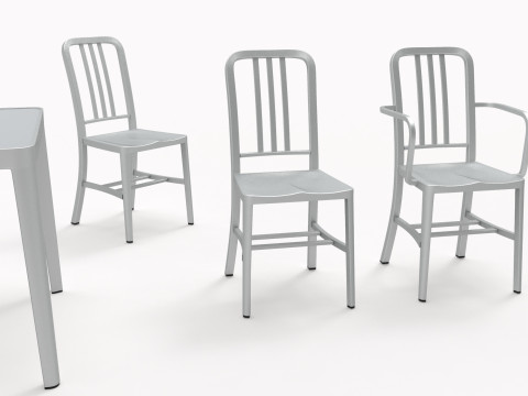 Aluminum chairs and table Model 3D