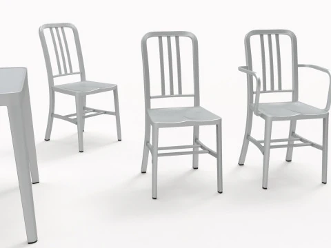 Aluminum chairs and table 3D Model