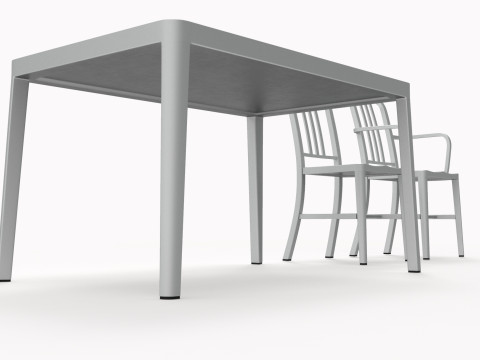 Aluminum chairs and table Model 3D