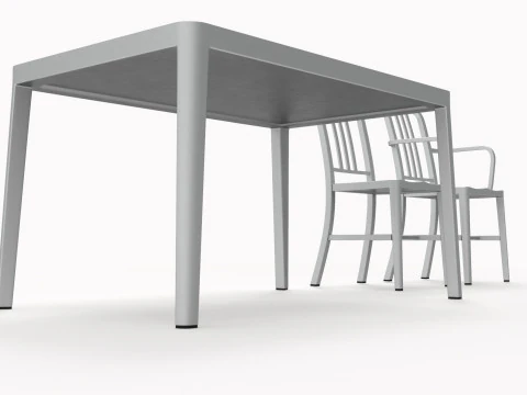 Aluminum chairs and table 3D Model
