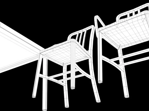 Aluminum chairs and table 3D Model