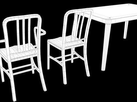 Aluminum chairs and table Model 3D