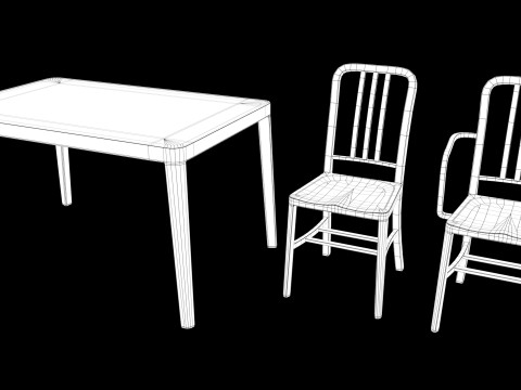 Aluminum chairs and table Model 3D