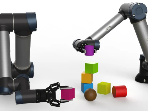 Robotiq 두 손가락을 갖춘 산업용 로봇 팔 3D 모델