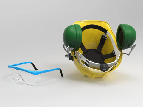 Safety helmet with protective glasses 3D Model