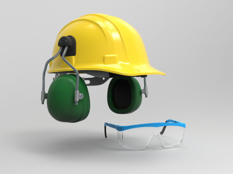 Safety helmet with protective glasses Modello 3D
