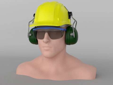 Safety helmet with protective glasses 3D Model