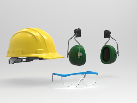 Safety helmet with protective glasses Modello 3D