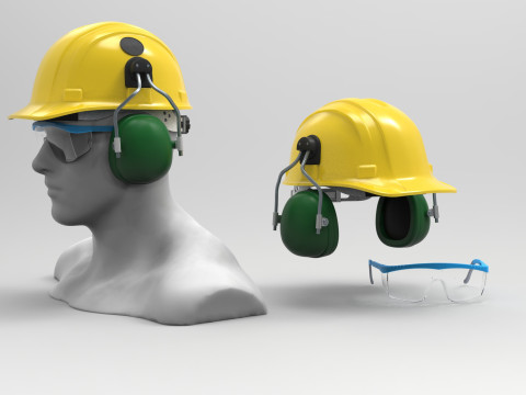 Safety helmet with protective glasses Modello 3D