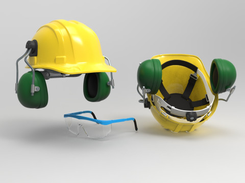 Safety helmet with protective glasses Modello 3D
